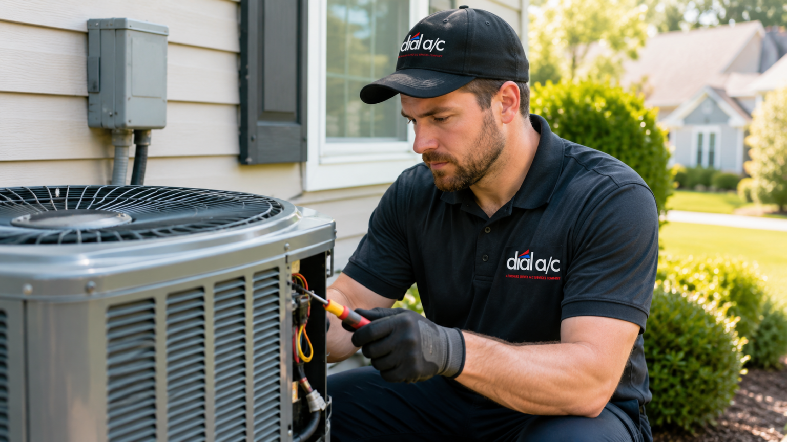 hvac tech working on a unit